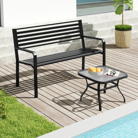 50 Inch Outdoor Metal Park Bench Patio Slatted Garden Bench for 2-3 People-Black