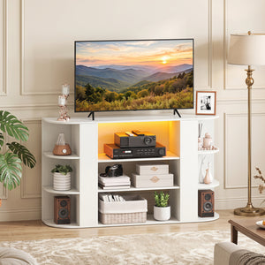 50 Inch TV Stand for 55 Inch TV with RGB Lights Entertainment Center with Adjustable and Removable Shelf-White