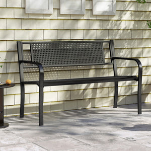 50 Inches Garden Bench with Patterned Backrest and Curved Armrests-Black