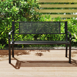 50 Inches Garden Bench with Patterned Backrest and Curved Armrests-Black
