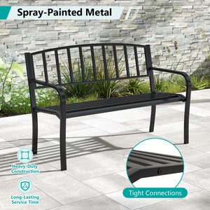 50 Inches Outdoor Garden Bench with Slatted Backrest and Curved Armrests-Black