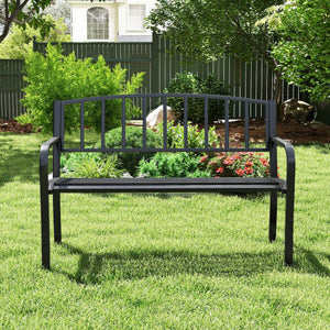 50 Inches Outdoor Garden Bench with Slatted Backrest and Curved Armrests-Black