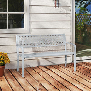 50 Inches Outdoor Garden Bench with Geometric Lattice Backrest and Slatted Seat-Gray