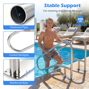 50 x 30 Inch Pool Handrail with Mount Base Plate for Water Parks-Silver