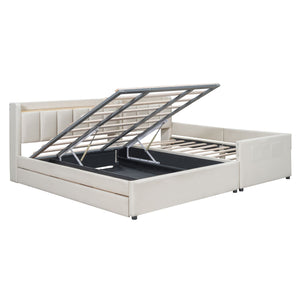 Upholstered Mother & Child Bed With Hydraulic Storage System, Drawer Box, Bedhead Storage Shelf And 2 Pairs Of Sockets & USB Ports by Couch.com