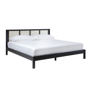 King Bed With Rattan Panel Headboard - Black by Couch.com