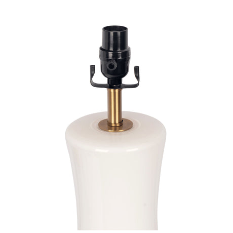 The Cascade Lamp Base Table Lamp features a glossy white ceramic body, a brass-colored neck, and a black socket designed for light bulbs. Its smooth surface enhances its modern appeal against a plain white background.