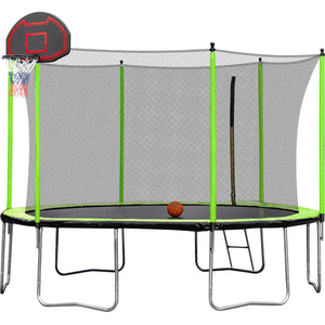 14Ft Trampoline With Basketball Hoop Inflator And Ladder (Inner Safety Enclosure) - Green by Couch.com