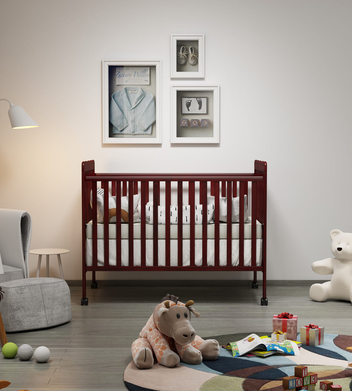 Crib 3 In 1 Convertible, Made Of Sustainable Pinewood, Non Toxic Finish, Comes With Locking Wheels, Wooden Nursery Furniture by Couch.com