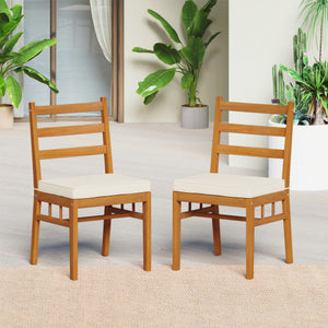 Outdoor Wooden Dining Chair Set of 4 with Padded Seat Cushions-White