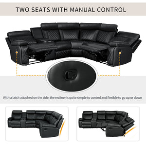 Home Theater Seating Manual Recliner With Cup Holder, Hide - Away Storage PU Reclining Sofa For Living Room, Home Theater by Couch.com