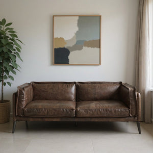 71" Chocolate And Silver Top Grain Leather Loveseat