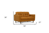 59" Camel And Brown Leather Loveseat