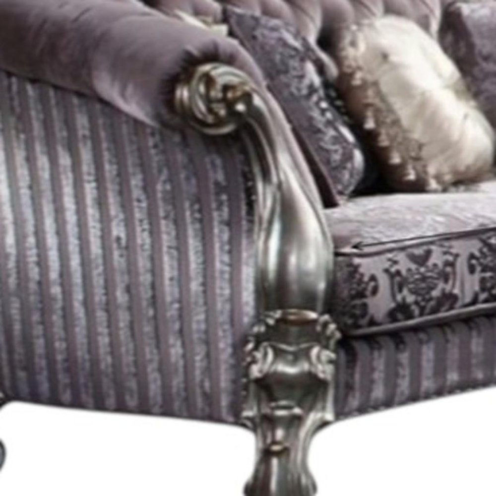76" Purple And Platinum Velvet Loveseat and Toss Pillows
