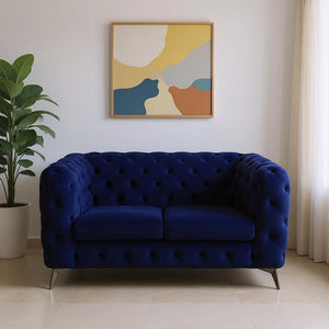 72" Blue And Silver Velvet Loveseat