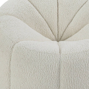 38" White and Black Sherpa Swivel Barrel Chair