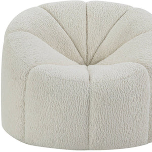 38" White and Black Sherpa Swivel Barrel Chair