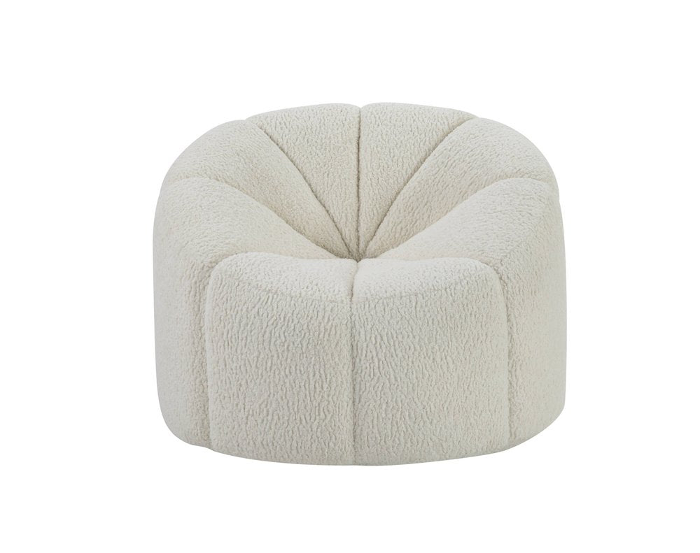 38" White and Black Sherpa Swivel Barrel Chair