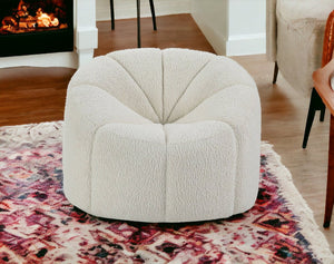 38" White and Black Sherpa Swivel Barrel Chair