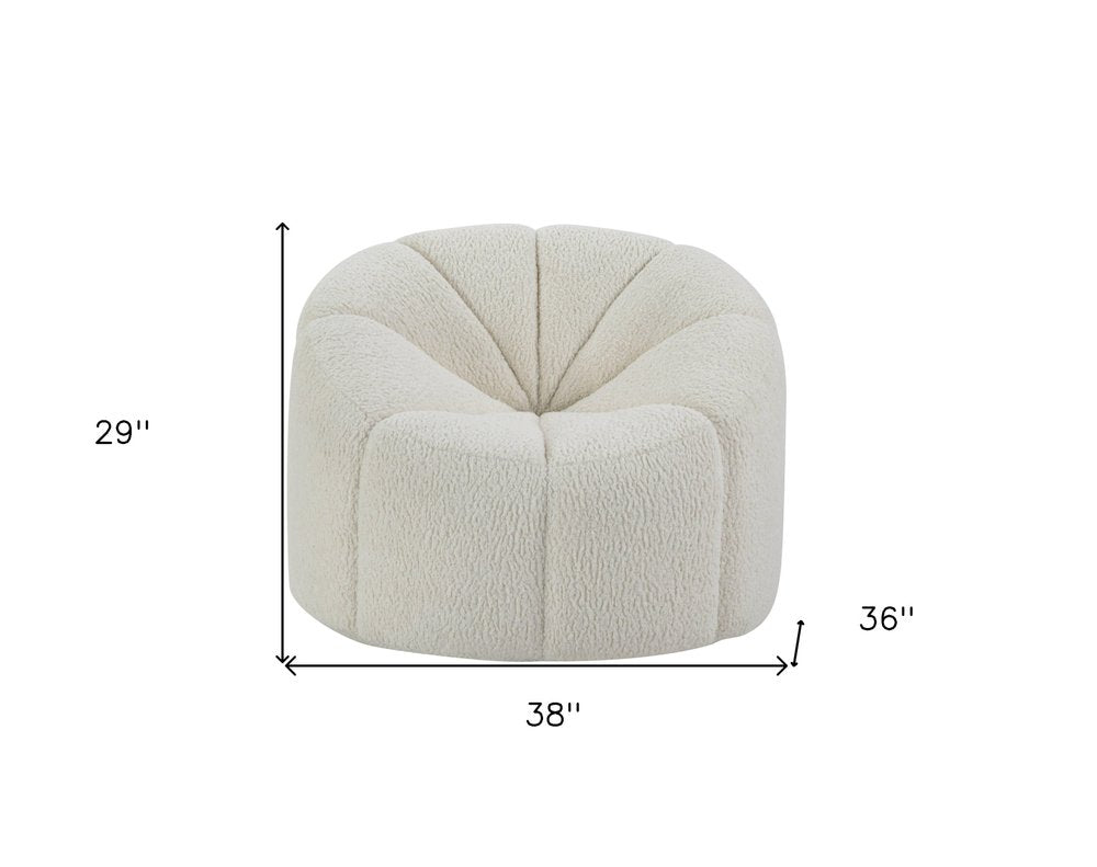 38" White and Black Sherpa Swivel Barrel Chair
