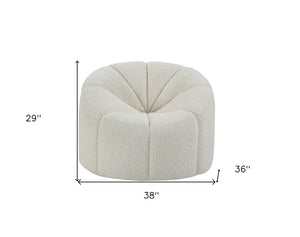 38" White and Black Sherpa Swivel Barrel Chair
