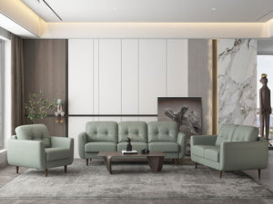 35" Gray and Black Genuine Leather Tufted Arm Chair