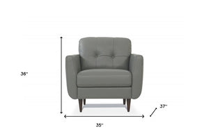 35" Gray and Black Genuine Leather Tufted Arm Chair