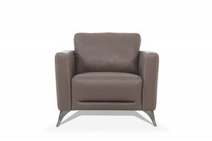 35" Taupe and Black Genuine Leather Arm Chair