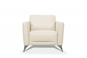 35" Cream and Black Genuine Leather Arm Chair