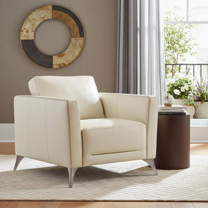 35" Cream and Black Genuine Leather Arm Chair