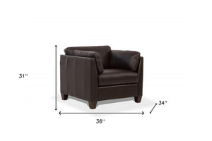 36" Chocolate and Black Genuine Leather Arm Chair