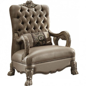 34" Bone and Gold Velvet Tufted Chesterfield Chair And Toss Pillow