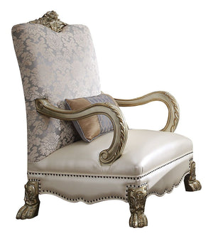 34" Pearl and Gold Faux Leather Floral Arm Chair And Toss Pillow