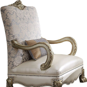 34" Pearl and Gold Faux Leather Floral Arm Chair And Toss Pillow