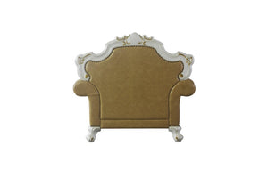 50" Beige and Pearl Faux Leather Tufted Arm Chair And Toss Pillow