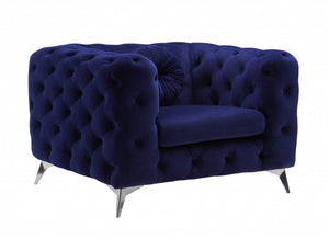41" Blue and Black Fabric Tufted Arm Chair