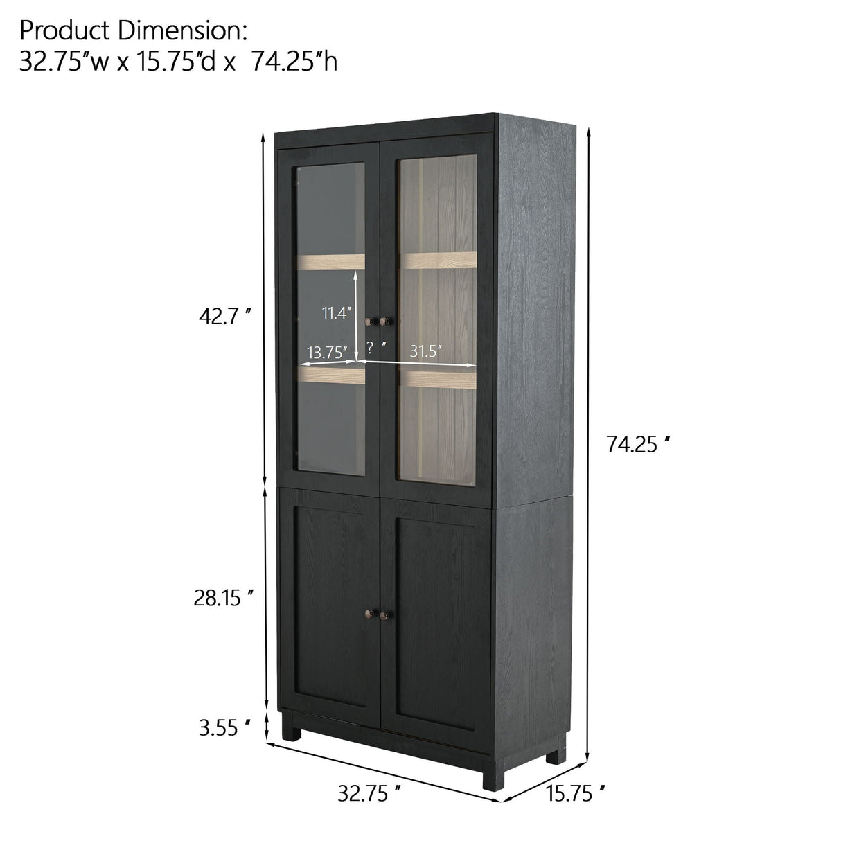 Style Tall Display Cabinet With Glass Doors For Collectibles - Black