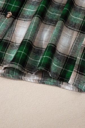 Dark Green Drawstring Pocketed Plaid Hooded Jacket Cozy & Trendy Checkered Outerwear For All Seasons