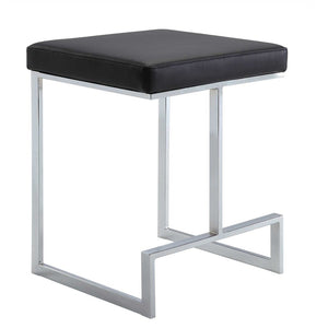 24" Black And Silver Faux Leather And Fabric And Steel Backless Counter Height Bar Chair