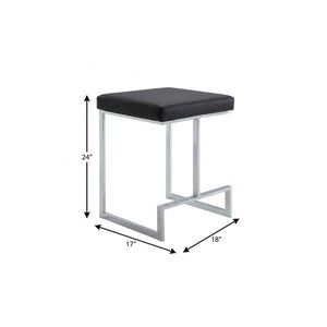 24" Black And Silver Faux Leather And Fabric And Steel Backless Counter Height Bar Chair