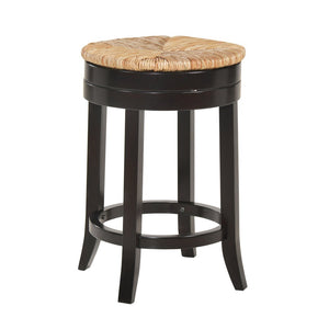 24" Natural And Espresso Rush And Solid Wood Backless Counter Height Swivel Bar Chair