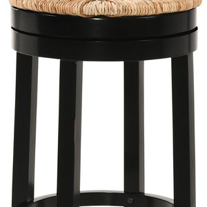 30" Natural And Black Rush And Solid Wood Backless Bar Height Swivel Bar Chair