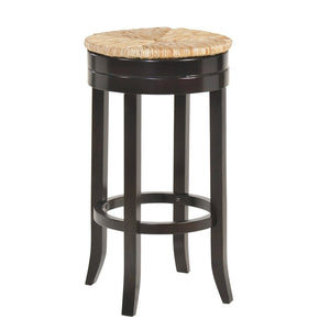 30" Natural And Espresso Rush And Solid Wood Backless Bar Height Swivel Bar Chair
