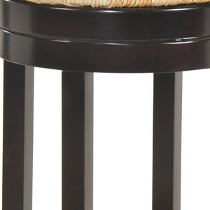 30" Natural And Espresso Rush And Solid Wood Backless Bar Height Swivel Bar Chair