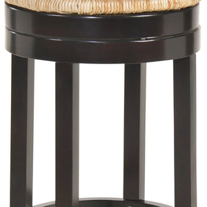 30" Natural And Espresso Rush And Solid Wood Backless Bar Height Swivel Bar Chair
