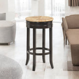 30" Natural and Espresso Rush and Solid Wood Backless Bar Height Swivel Bar Chair