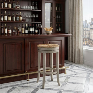 30" Natural And Gray Solid Wood Swivel Backless Bar Height Bar Chair