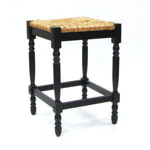 24" Natural And Black Rush And Solid Wood Backless Counter Height Bar Chair