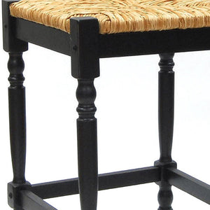 24" Natural And Black Rush And Solid Wood Backless Counter Height Bar Chair