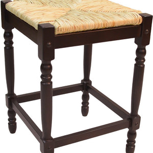24" Natural And Espresso Rush And Solid Wood Backless Counter Height Bar Chair